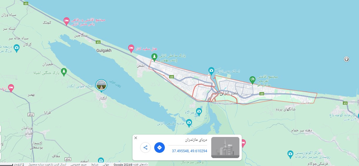 بندر انزلی در نقشه