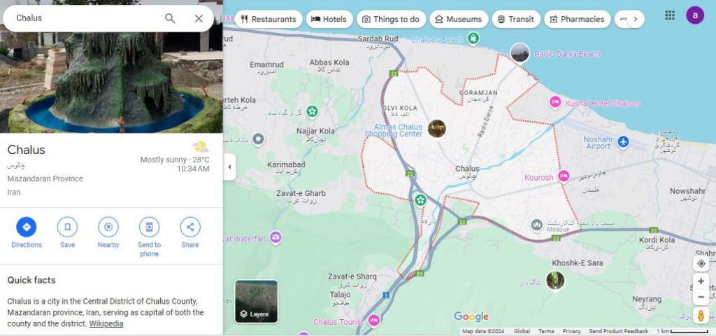 چالوس در نقشه ایران